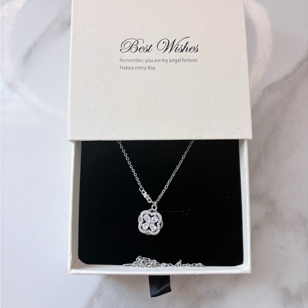 Round CZ Floral Pendant Necklace